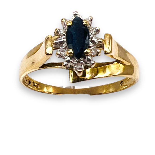 Blue Sapphire Diamond Engagement Cocktail Ring, Size 7