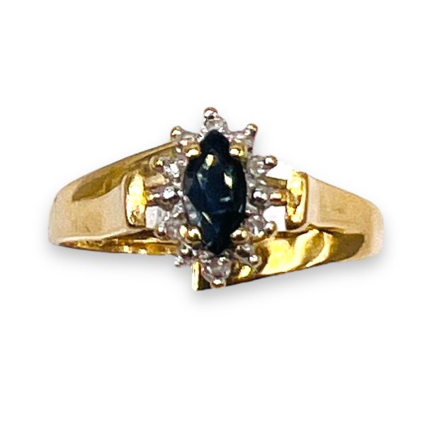 Blue Sapphire Diamond Engagement Cocktail Ring, Size 7 - Image 3