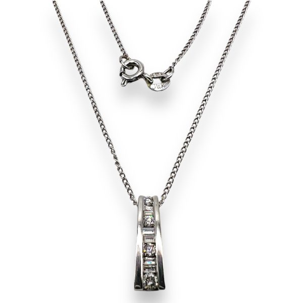 Channel-Set Diamond Pendant Necklace 14k White Gold