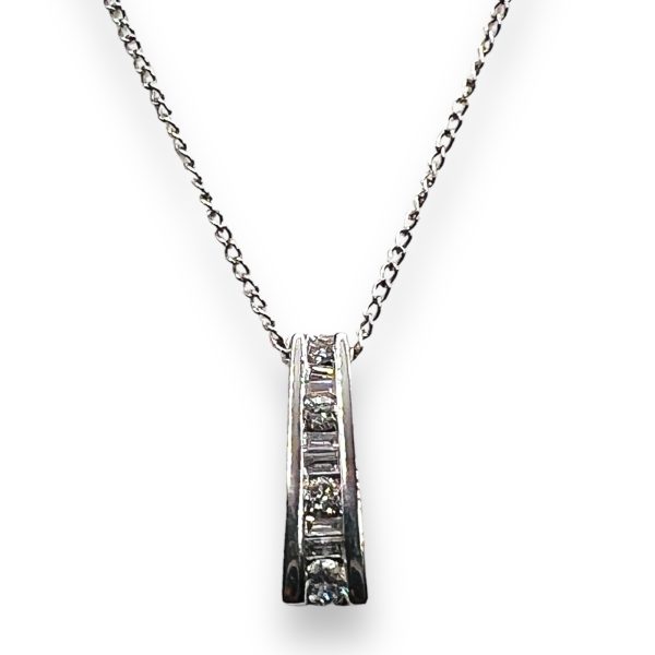 Channel-Set Diamond Pendant Necklace 14k White Gold - Image 4