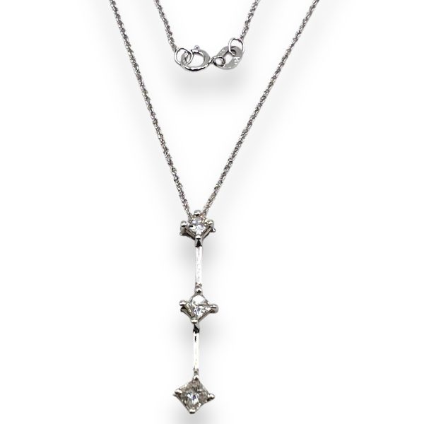 14k White Gold Three Diamond Vertical Pendant Necklace - Image 4