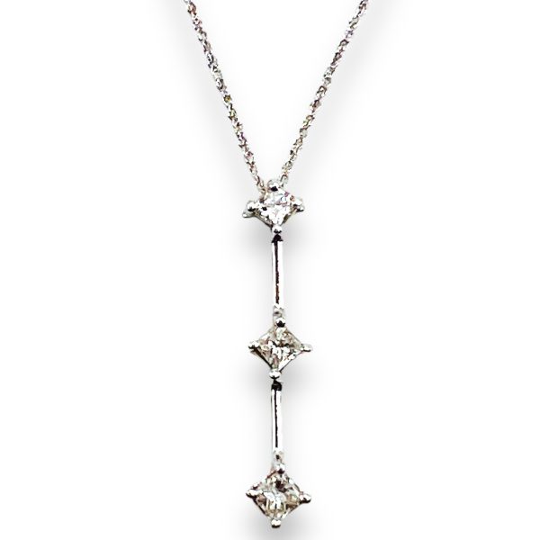 14k White Gold Three Diamond Vertical Pendant Necklace - Image 6