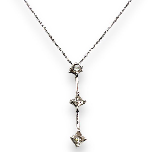 14k White Gold Three Diamond Vertical Pendant Necklace - Image 8