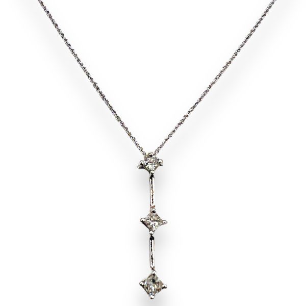 14k White Gold Three Diamond Vertical Pendant Necklace