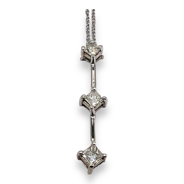 14k White Gold Three Diamond Vertical Pendant Necklace - Image 3