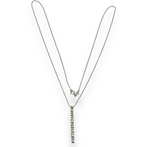 14k White Gold Long Vertical Bar Diamond Pendant Necklace - Image 2