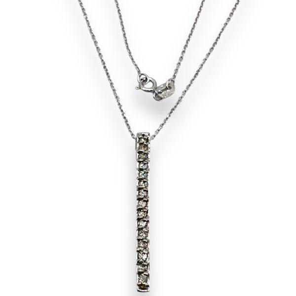 14k White Gold Long Vertical Bar Diamond Pendant Necklace - Image 3