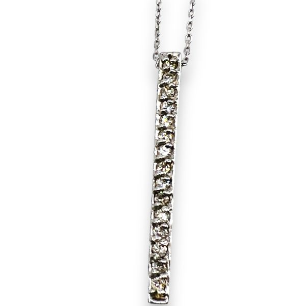 14k White Gold Long Vertical Bar Diamond Pendant Necklace - Image 6