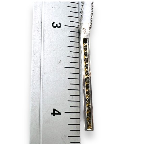 14k White Gold Long Vertical Bar Diamond Pendant Necklace - Image 7