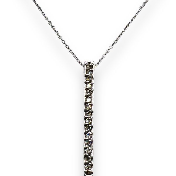 14k White Gold Long Vertical Bar Diamond Pendant Necklace