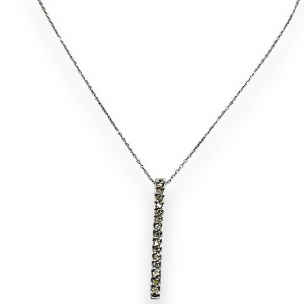 14k White Gold Long Vertical Bar Diamond Pendant Necklace - Image 8