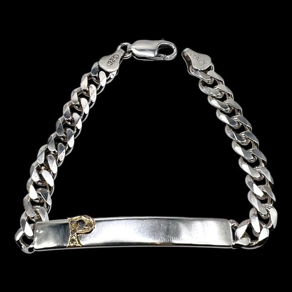 Chain Link Bracelet with Initial ‘P’ 10k Gold Diamond Letter - Image 2