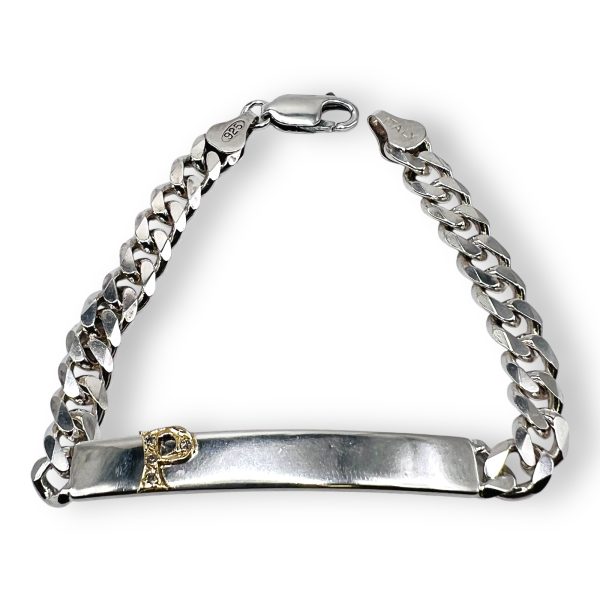 Chain Link Bracelet with Initial ‘P’ 10k Gold Diamond Letter