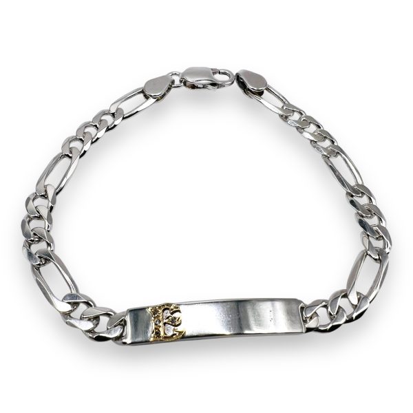 Curb Link Bracelet with Initial ‘E ’10k Gold Diamond Letter