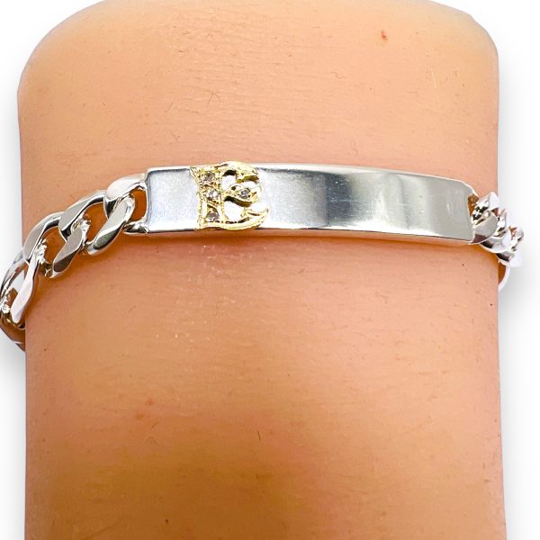 Curb Link Bracelet with Initial ‘E ’10k Gold Diamond Letter - Image 6