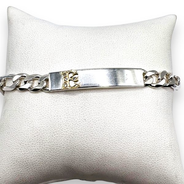 Curb Link Bracelet with Initial ‘E ’10k Gold Diamond Letter - Image 7