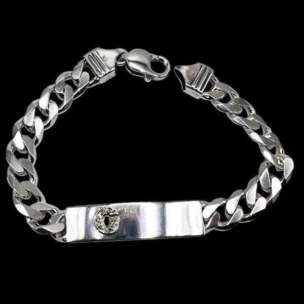 Silver Curb Link Bracelet with Initial 'C' Diamond Letter - Image 2