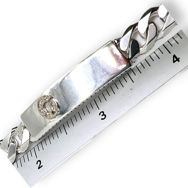 Silver Curb Link Bracelet with Initial 'C' Diamond Letter - Image 5