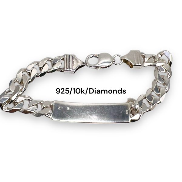 Silver Curb Link Bracelet with Initial 'C' Diamond Letter - Image 3