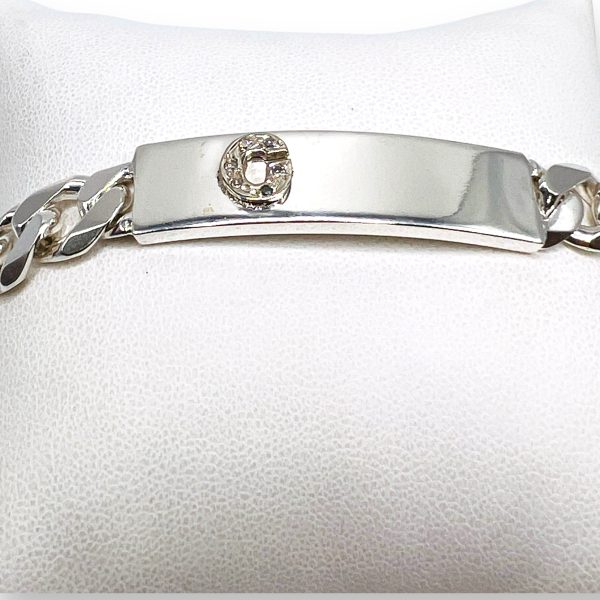 Silver Curb Link Bracelet with Initial 'C' Diamond Letter - Image 4