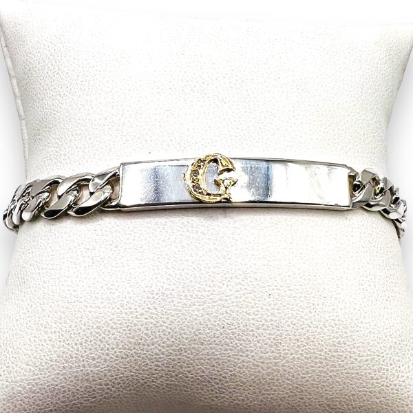 Silver Cuff Bracelet with Initial 'G'10k Gold Diamond Letter - Image 8