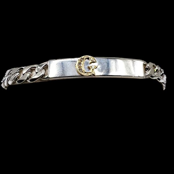 Silver Cuff Bracelet with Initial 'G'10k Gold Diamond Letter - Image 9