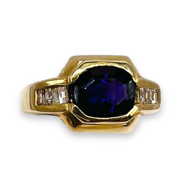 Amethyst & Diamond Cocktail Ring 14k Yellow Gold, Size 7.25 - Image 2