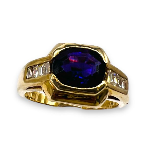 Amethyst & Diamond Cocktail Ring 14k Yellow Gold, Size 7.25