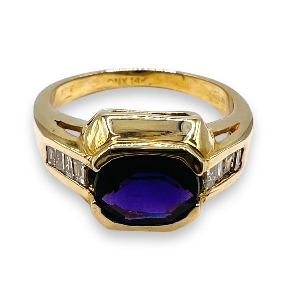 Amethyst & Diamond Cocktail Ring 14k Yellow Gold, Size 7.25 - Image 5