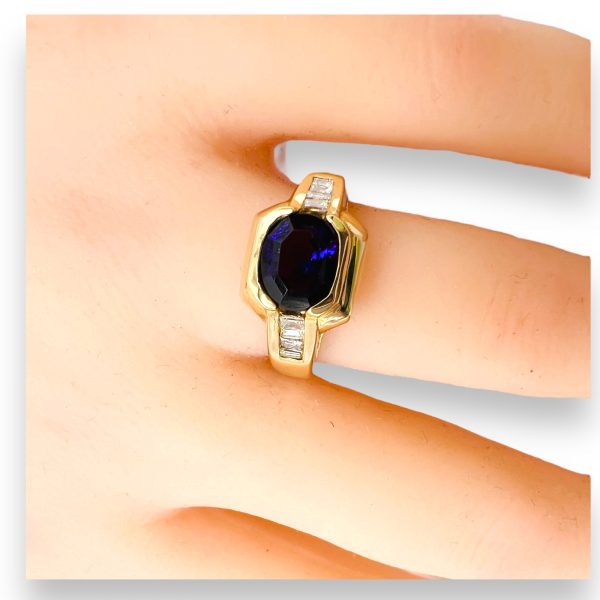 Amethyst & Diamond Cocktail Ring 14k Yellow Gold, Size 7.25 - Image 8