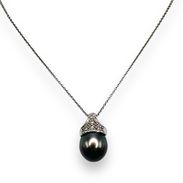 South Sea Pearl & Diamond Necklace 14k White Gold - Image 6