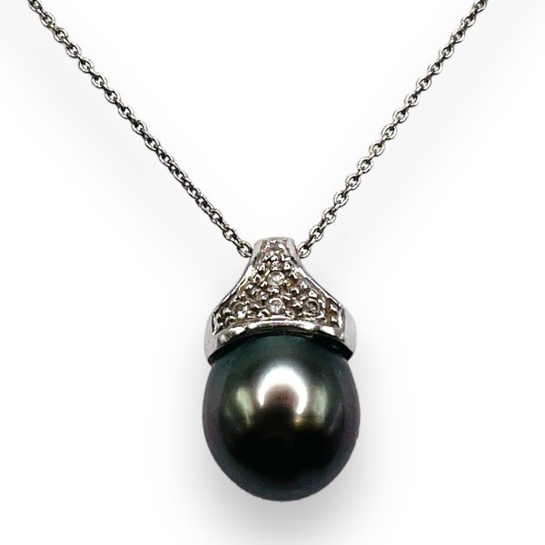 South Sea Pearl & Diamond Necklace 14k White Gold - Image 9