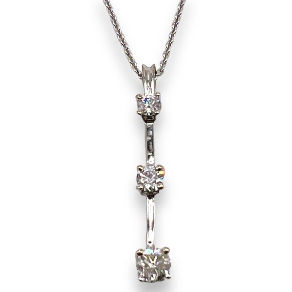 Vertical Three Diamond  Bar Necklace | 14k White Gold - Image 3