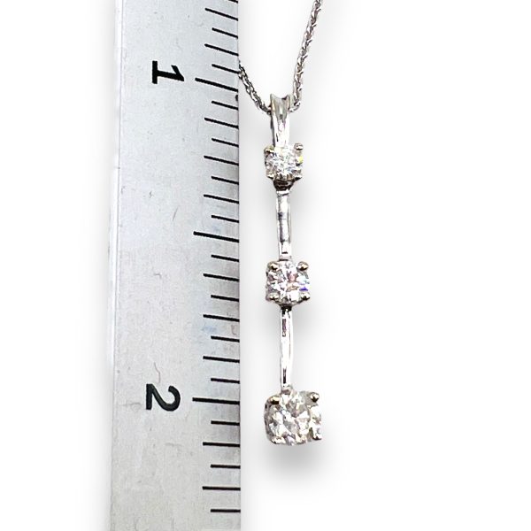 Vertical Three Diamond  Bar Necklace | 14k White Gold - Image 4