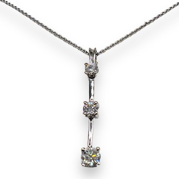 Vertical Three Diamond  Bar Necklace | 14k White Gold - Image 7