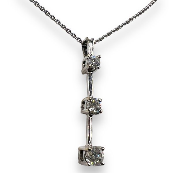 Vertical Three Diamond  Bar Necklace | 14k White Gold