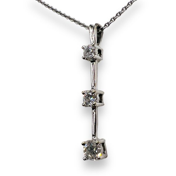 Vertical Three Diamond  Bar Necklace | 14k White Gold - Image 8