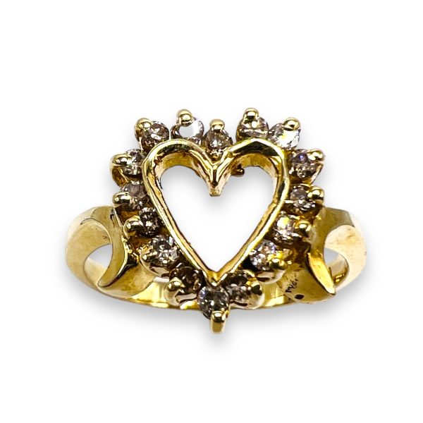 Open-Heart Diamond Halo Ring 14k Yellow Gold Size 6 - Image 2