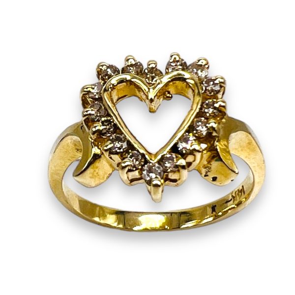 Open-Heart Diamond Halo Ring 14k Yellow Gold Size 6