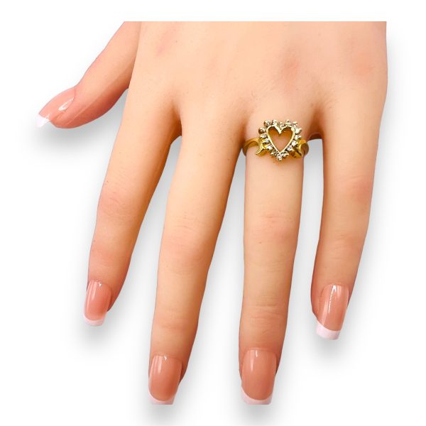 Open-Heart Diamond Halo Ring 14k Yellow Gold Size 6 - Image 5