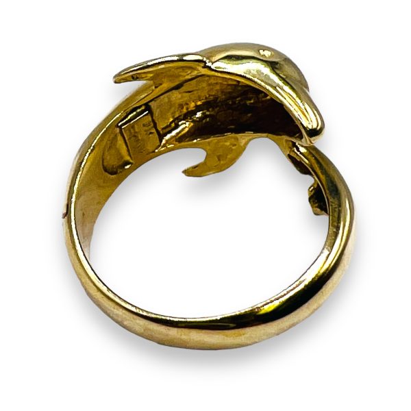 10k Yellow Gold Blue Opal Inlay Dolphin Ring, Size 6.75 - Image 4