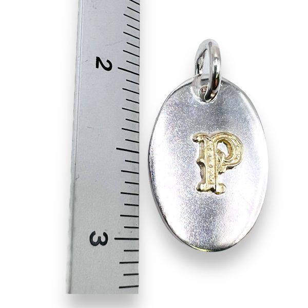 Oval Silver Disc Pendant Initial ‘P’ 10k Gold Letter - Image 9