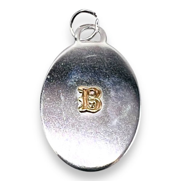 Oval Silver Disc Pendant Initial ‘B’ 10k Gold Letter