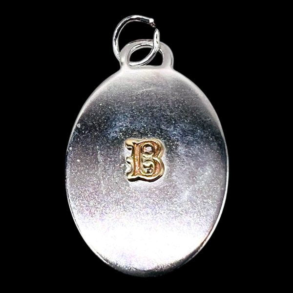 Oval Silver Disc Pendant Initial ‘B’ 10k Gold Letter - Image 2