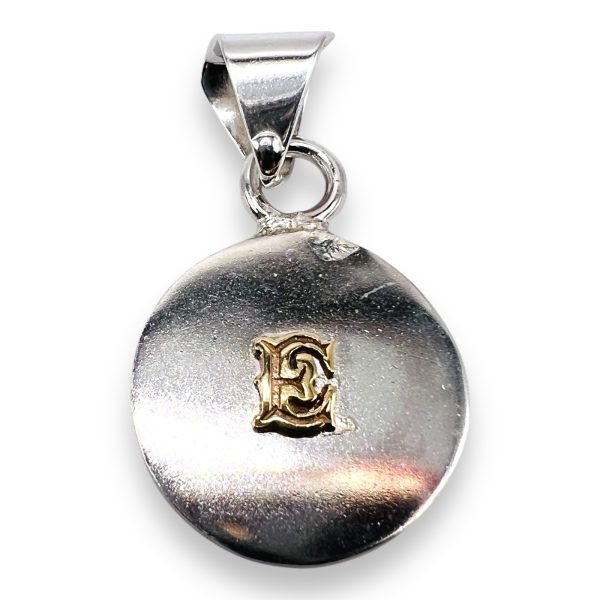 Round Silver Pendant with Letter 'E' 10k Gold Initials