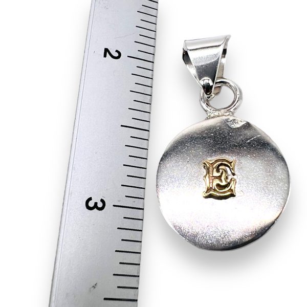 Round Silver Pendant with Letter 'E' 10k Gold Initials - Image 2