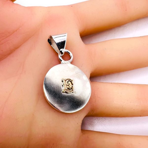 Round Silver Pendant with Letter 'E' 10k Gold Initials - Image 6