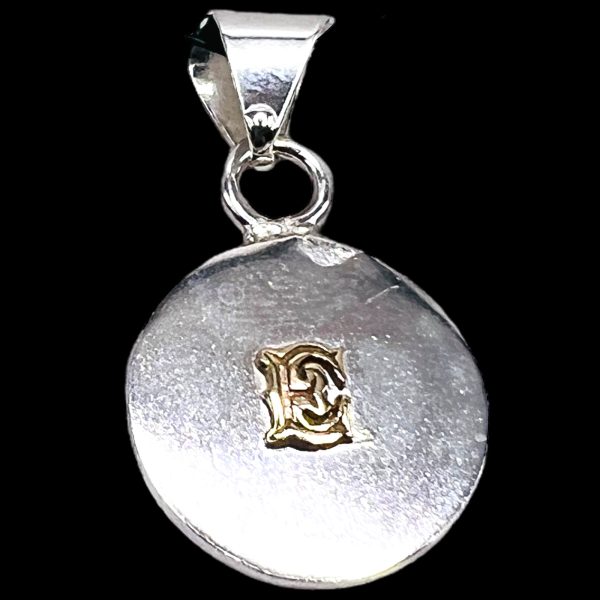 Round Silver Pendant with Letter 'E' 10k Gold Initials - Image 9