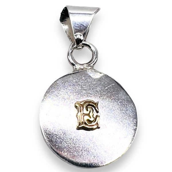 Round Silver Pendant with Letter 'E' 10k Gold Initials - Image 7