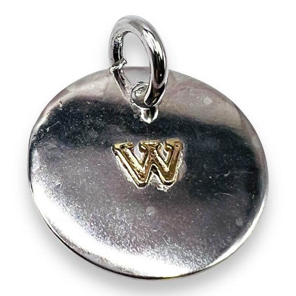 Round Disc Pendant Initial 'W' 10k Gold Letter - Image 2